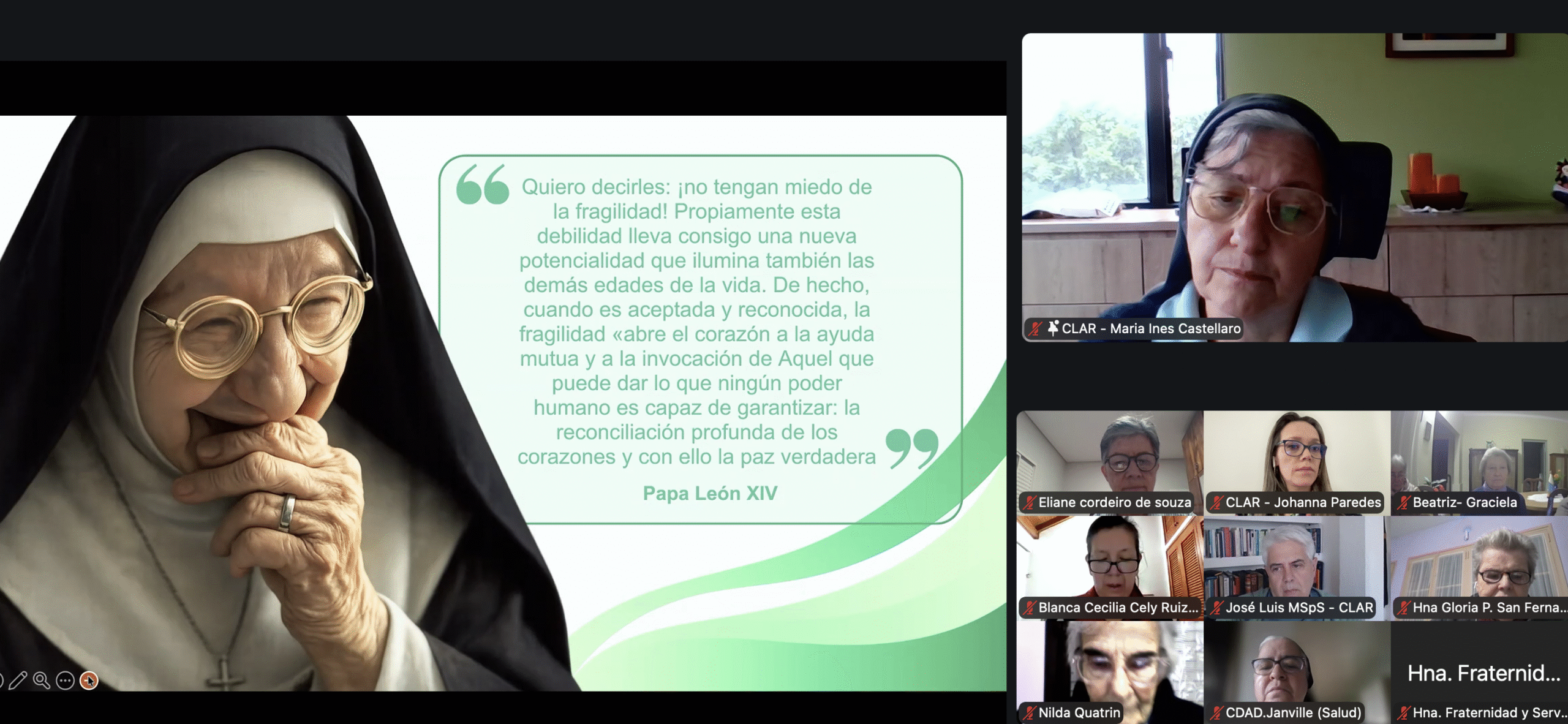Captura del momento orante. Religiosas y Religiosos de América Latina y el Caribe participando del evento